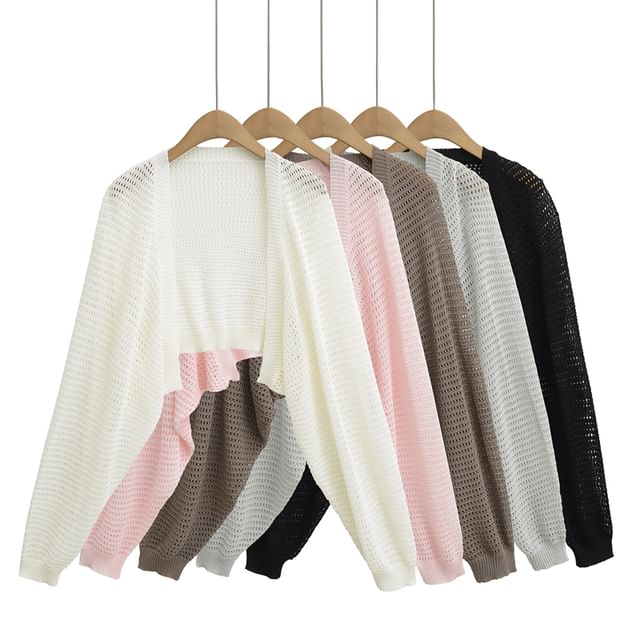 Ulark-Plain Pointelle Crop Cardigan