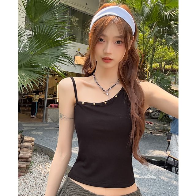 Shopherd-Asymmetrical Spaghetti Strap Studded Camisole Top