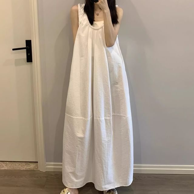 GOUB-Sleeveless Plain Maxi Pajama Dress