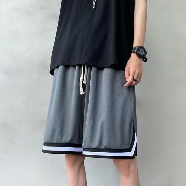 Acrius-Drawstring Waist Contrast Trim Shorts