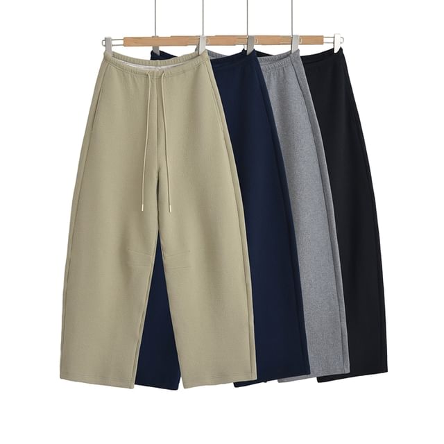 Ulark-Drawstring Waist Plain Baggy Sweatpants