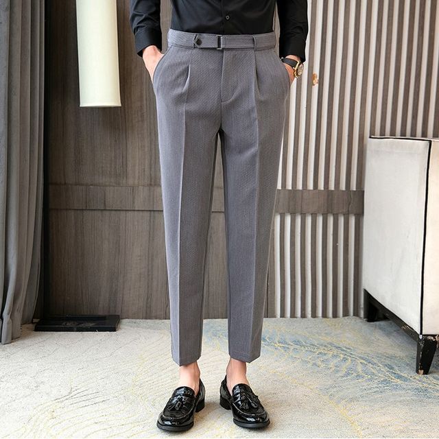 Deepwood Plain Cropped Tapered Dress Pants YesStyle