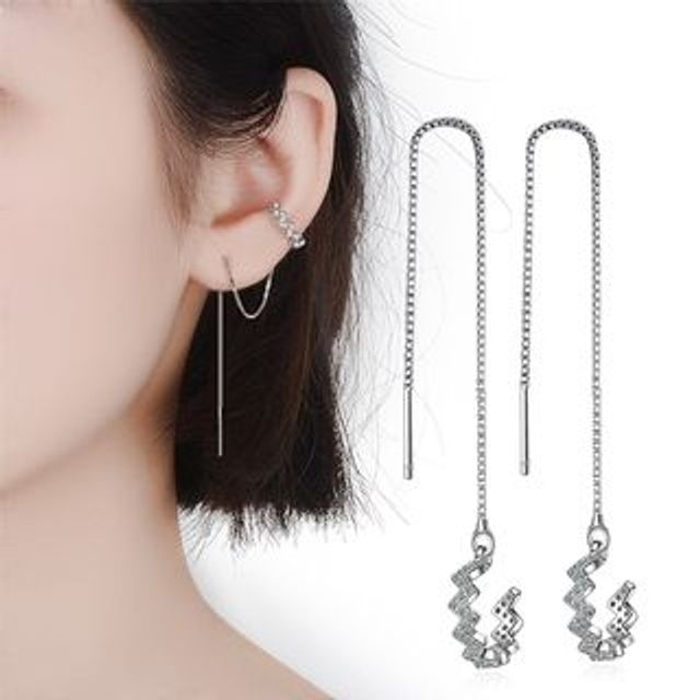 Moon City-Boucles et manchettes doreilles fil avec pendentif ondulé à strass