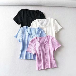 short sleeve ribbed cardigan