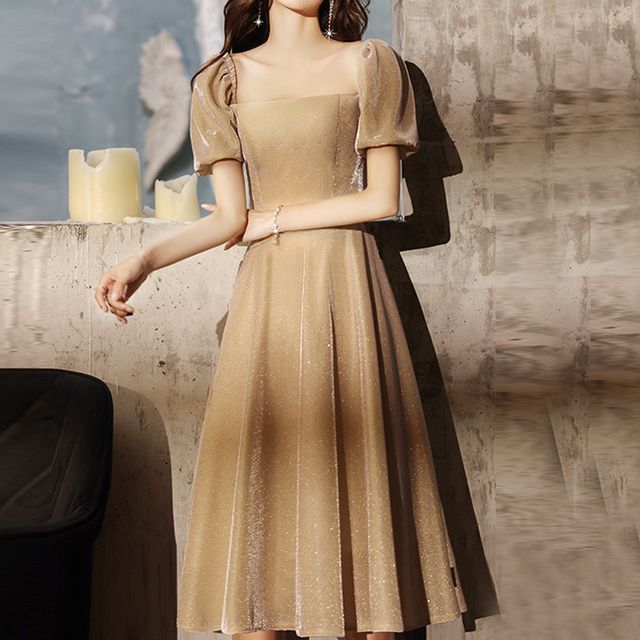 Wospe - Short-Sleeve Square-Neck Cocktail Dress | YesStyle