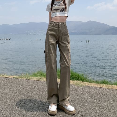 High Waist Plain Wide Leg Cargo Pants (Various Designs)