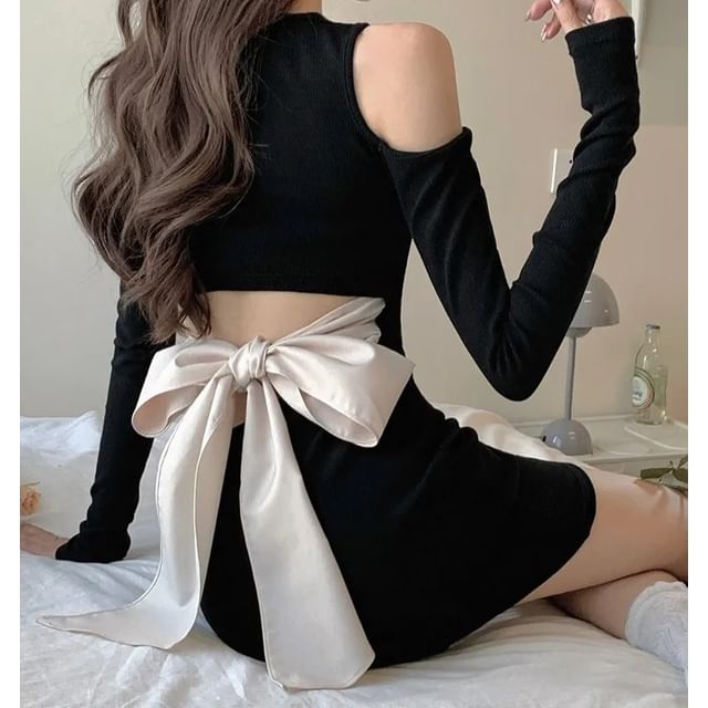 chinese dress ladies Bestow Black Open-Back Maxi Dress With Oversized White Bow  Club L London