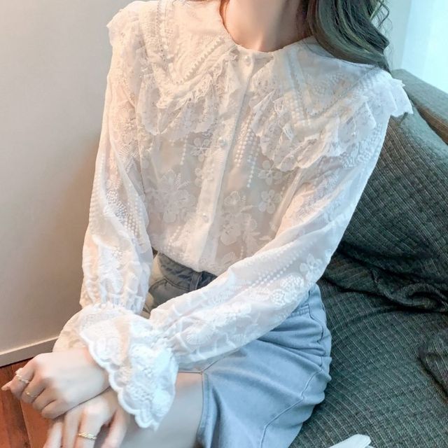 Dragan Pulse-Collared Lace Blouse