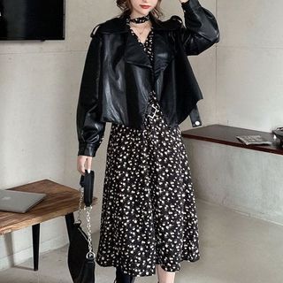floral faux leather jacket