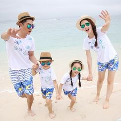 Hinode - Family Matching Set: Fish Print Short Sleeve T-Shirt + Floral Print Shorts Hinode - Family Matching Set: Fish Print Short Sleeve T-Shirt + Floral Print Shorts