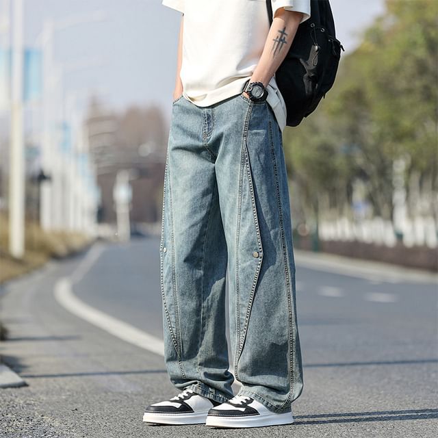 Stone Leo-Mid Rise Wide Leg Jeans