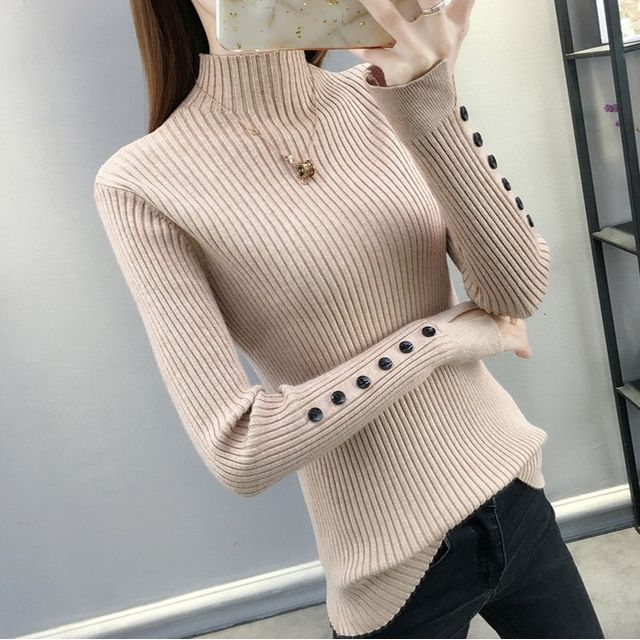 Everose-Long-Sleeve Mock-Neck Knit Top