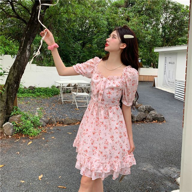 BlossomBunny - Short-Sleeve Floral Corset Dress | YesStyle
