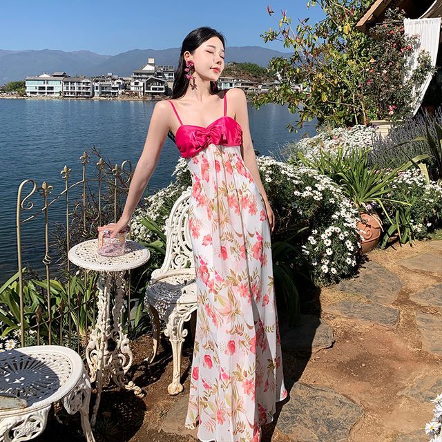 Pensacola - Spaghetti Strap Scoop Neck Floral Maxi Shift Dress | YesStyle
