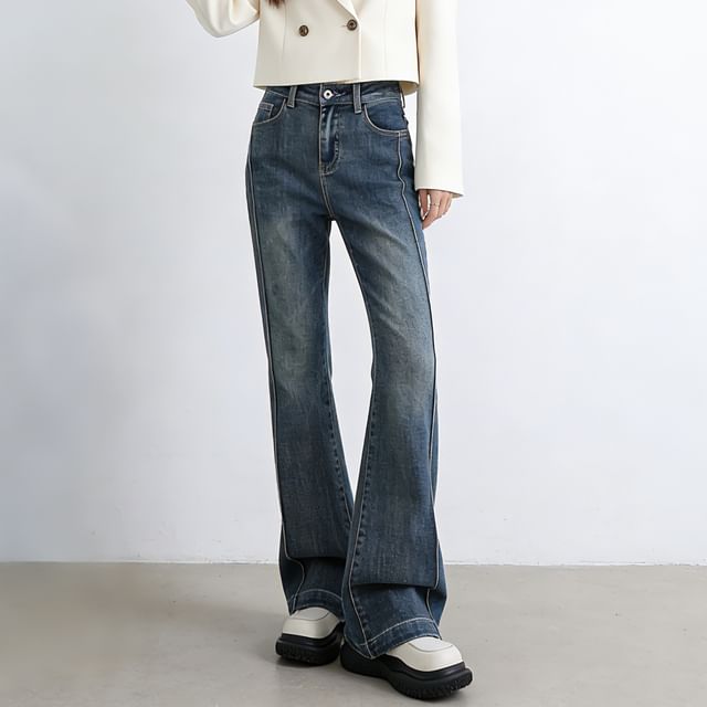 Denimot-Mid Rise Washed Bootcut Jeans Various Designs
