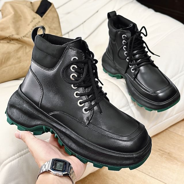 Tanzanite-Lace-Up Platform Short Boots
