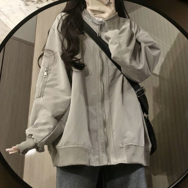 Sisyphi-Stand Collar Plain Zip Jacket