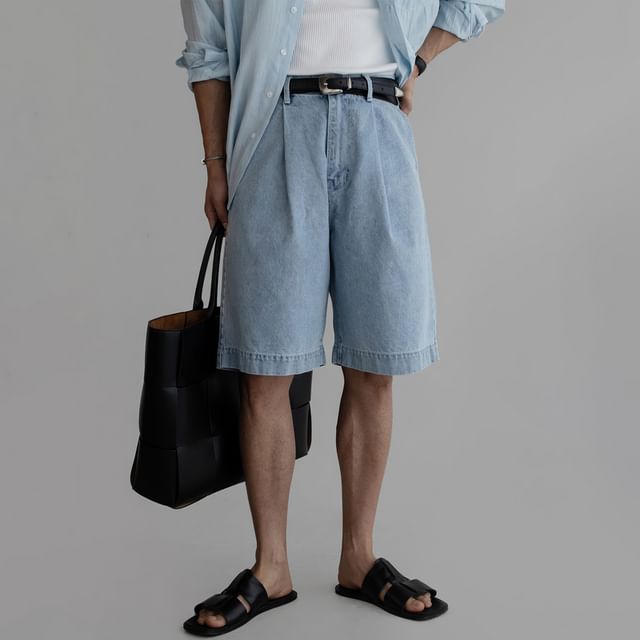 mopagrati-Mid Rise Washed Wide Leg Jorts