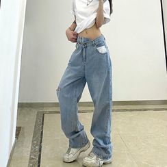 Honet - Asymmetric High-Waist Boyfriend Jeans