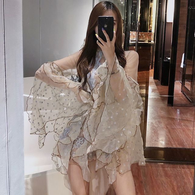 Long-Sleeve Ruffle Mesh Romper | YesStyle