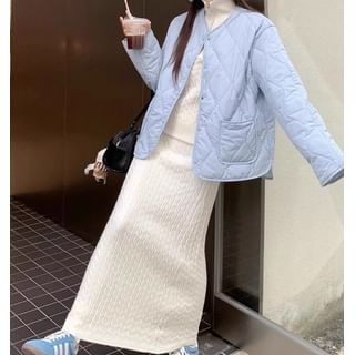 Trendycas-Plain Quilted Single-Breasted Jacket