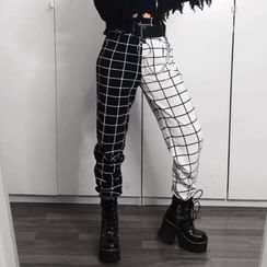 Tyramizu - Two Tone Plaid Harem Pants Tyramizu - Two Tone Plaid Harem Pants