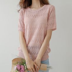 JUSTONE - Linen-Blend Pointelle-Knit Top JUSTONE - Linen-Blend Pointelle-Knit Top