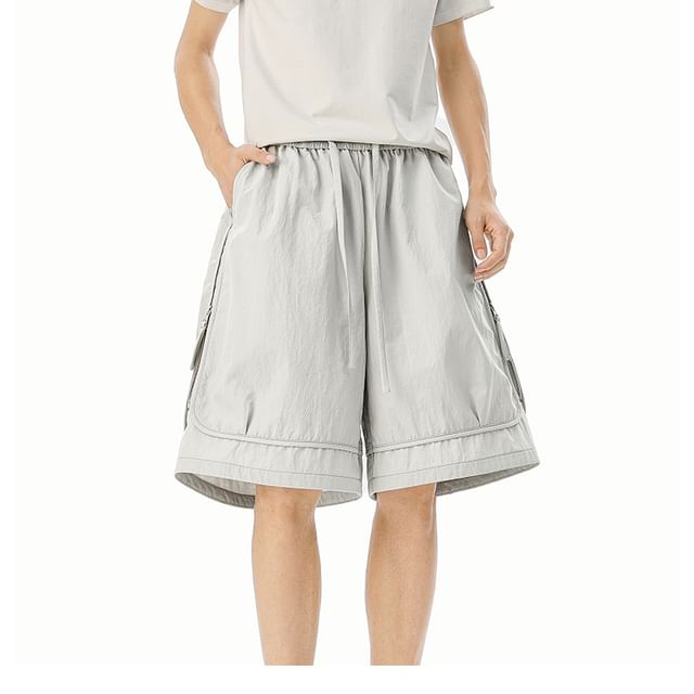 Ffodia-Drawstring Waist Plain Zip Detail Shorts