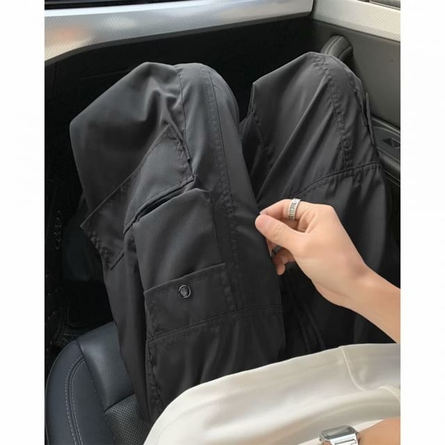 Wewewow-Drawstring Waist Plain Loose Fit Cargo Pants