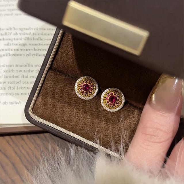 Panda Dama-Disc Rhinestone Alloy Stud Earring