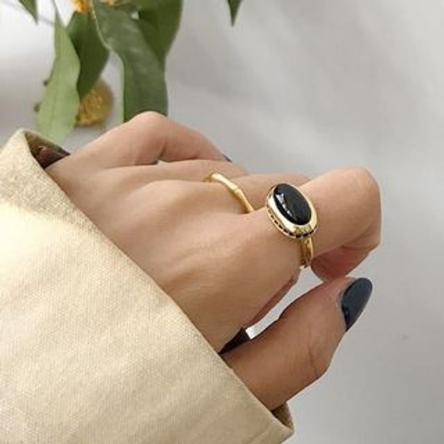 Forainer-925 Sterling Silver Agate Open Ring