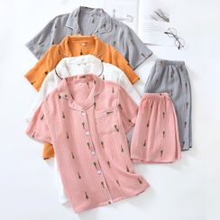 Somnus - 家居服套裝: 紅蘿蔔印花短袖襯衫 + 短褲 Somnus - 家居服套裝: 紅蘿蔔印花短袖襯衫 + 短褲