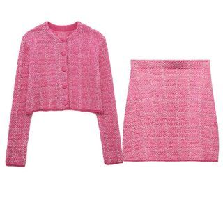 Dahlius Plaid Cardigan High Rise Knit Mini Pencil Skirt