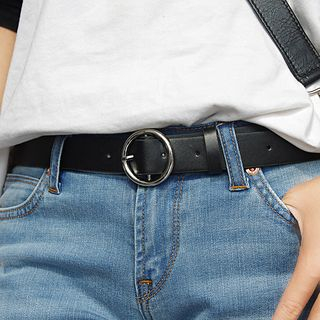 Charm n Style - Round Buckle Faux Leather Belt