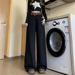 Everose-High Rise Plain Wide Leg Jeans