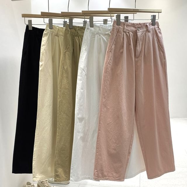 DIYI-High Waist Plain Cropped Wide Leg Pants