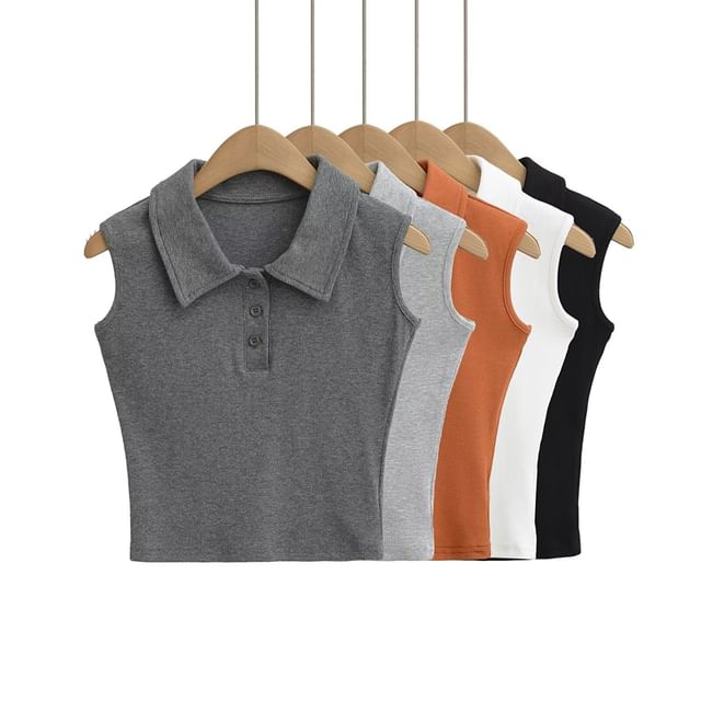 Ulark-Collar Plain Tank Top