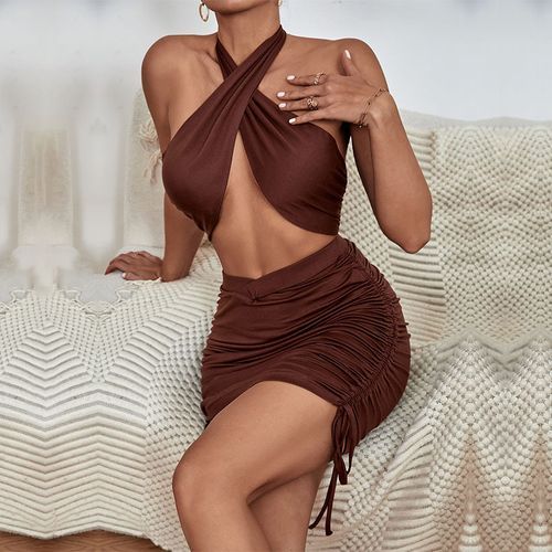 halter open back ruched top