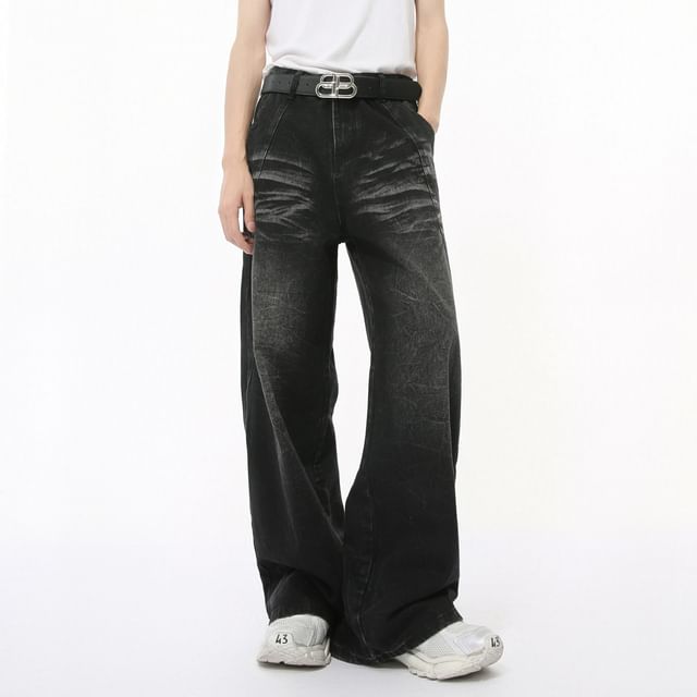 FAERIS-High Waist Washed Wide Leg Jeans