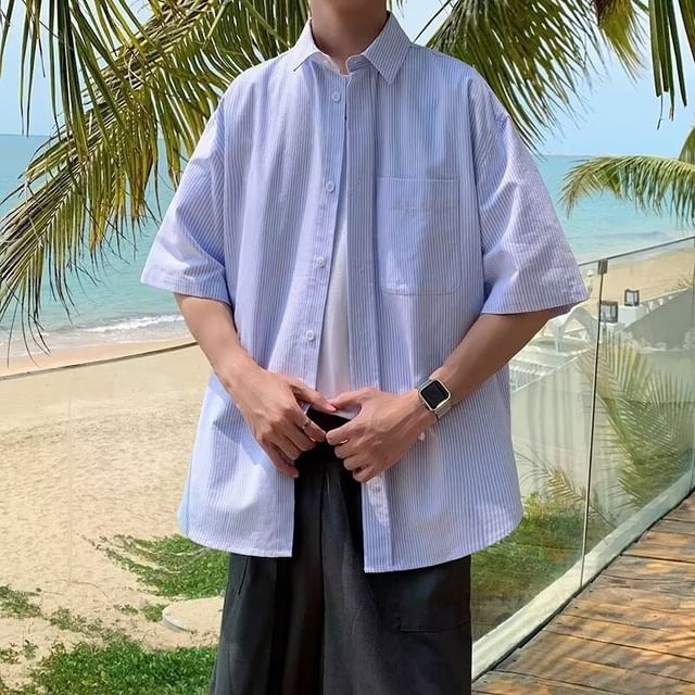 DuckleBeam-Elbow-Sleeve Striped Shirt