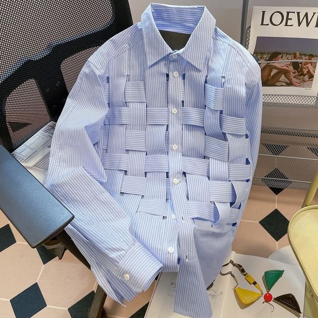Nightbell-Long-Sleeve Striped Quilted Shirt