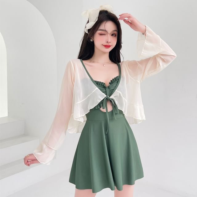 Komorkowe-Set Badekleid mit Rüschenbesatz Kordelzug und Ausschnitt Überwurf