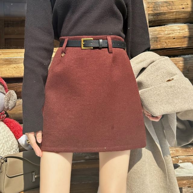 Magimomo-High Rise Plain Mini A-Line Skirt