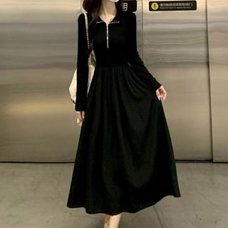 chinese dress ladies Black Velvet Mock Neck Maxi Dress – shopaleena main image 1
