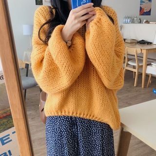 Tangihouse-Plain Balloon-Sleeve Sweater