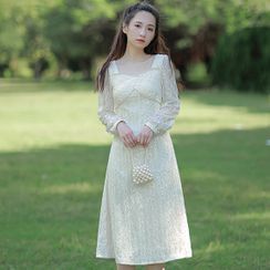 Manneque - Sequined Short-Sleeve Midi A-Line Dress