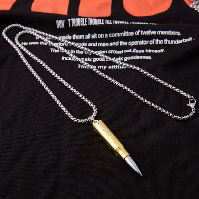 Stainless Steel Bullet Pendant Necklace 