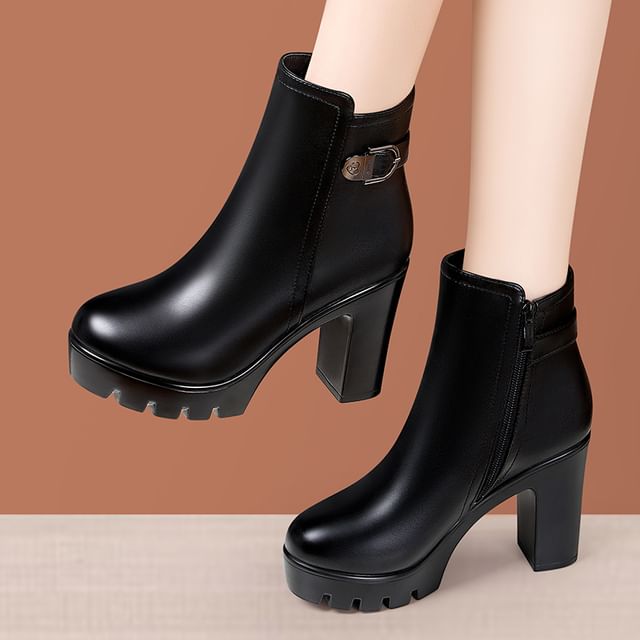 Freesia-Platform Buckled Block Heel Short Boots