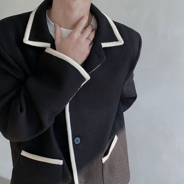 ravewider-Lapel Collar Contrast Trim Cardigan