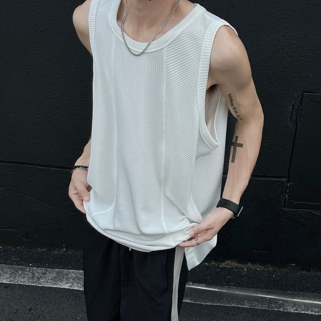 Vernanah-Crewneck Ribbed Plain Tank Top